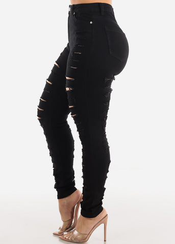 Image of Black Distressed High Waist Skinny Jeans