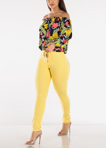 Image of High Waist Hyper Stretch Slim Fit Skinny Pants Yellow