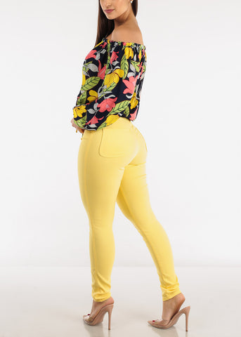 Image of High Waist Hyper Stretch Slim Fit Skinny Pants Yellow