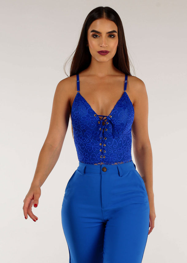 Sexy Sleeveless Lace Bodysuit Royal Blue