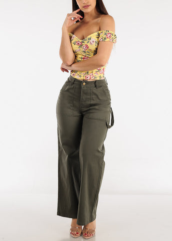 Image of Ruched Short Sleeve Floral Top Yellow