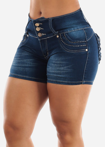 Image of MX JEANS Butt Lift Braided Pockets Light Blue Shorts