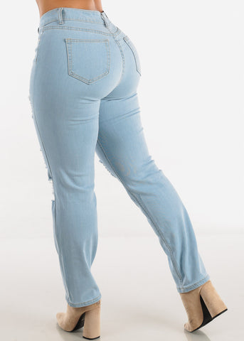 Image of Mid Rise Distressed Bootcut Light Jeans