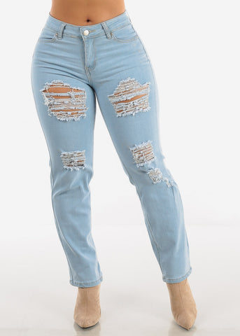 Image of Mid Rise Distressed Bootcut Light Jeans