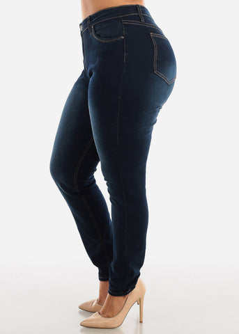 Image of PLUS SIZE High Waisted Skinny Jeans Dark Blue