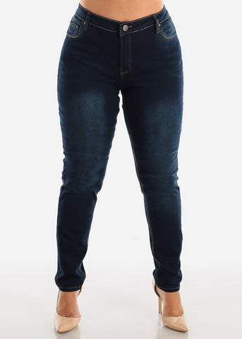 Image of PLUS SIZE High Waisted Skinny Jeans Dark Blue