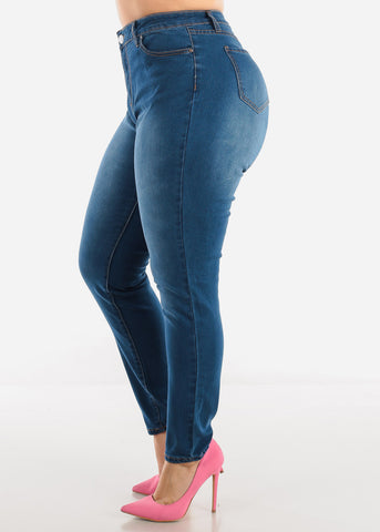 Image of PLUS SIZE High Waisted Skinny Jeans Med Wash