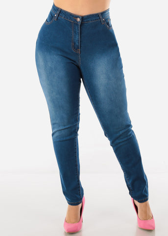 Image of PLUS SIZE High Waisted Skinny Jeans Med Wash