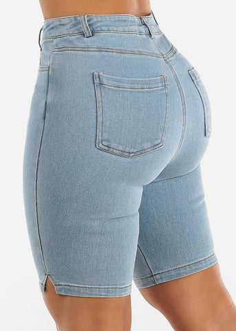Image of Classic High Waisted Stretchy Light Bermuda Shorts