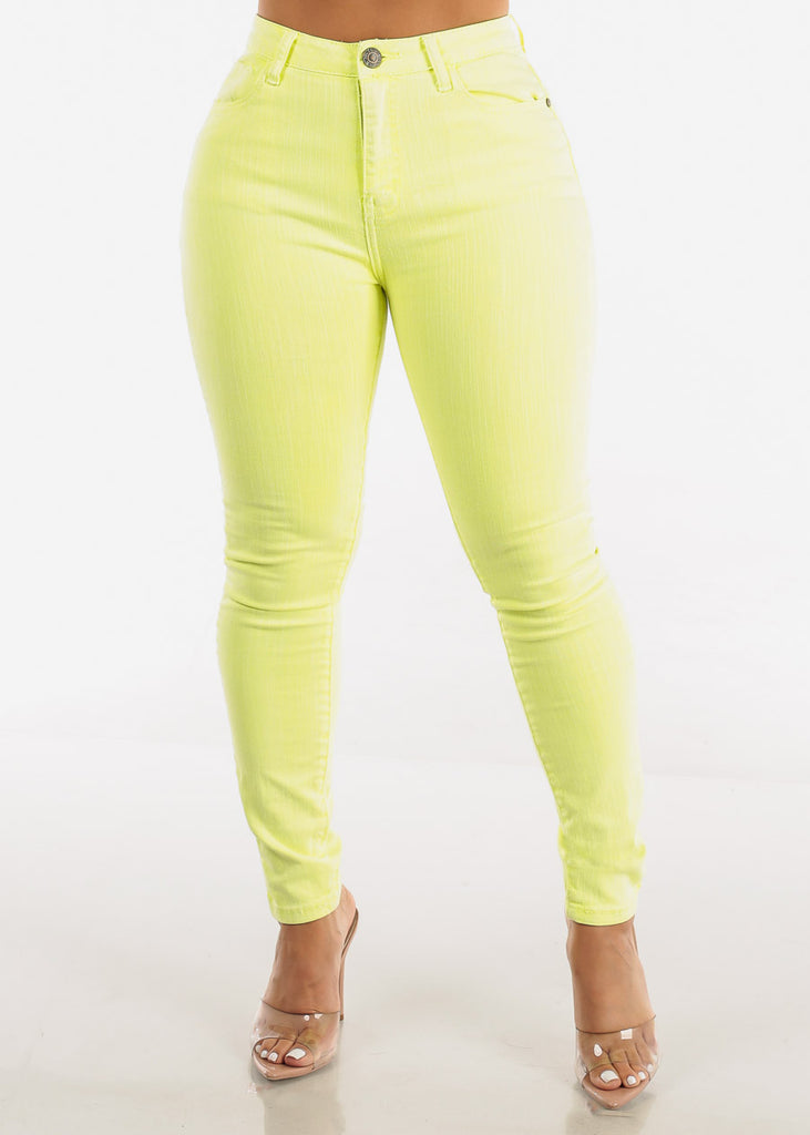 High Waisted Neon Yellow Skinny Jeans