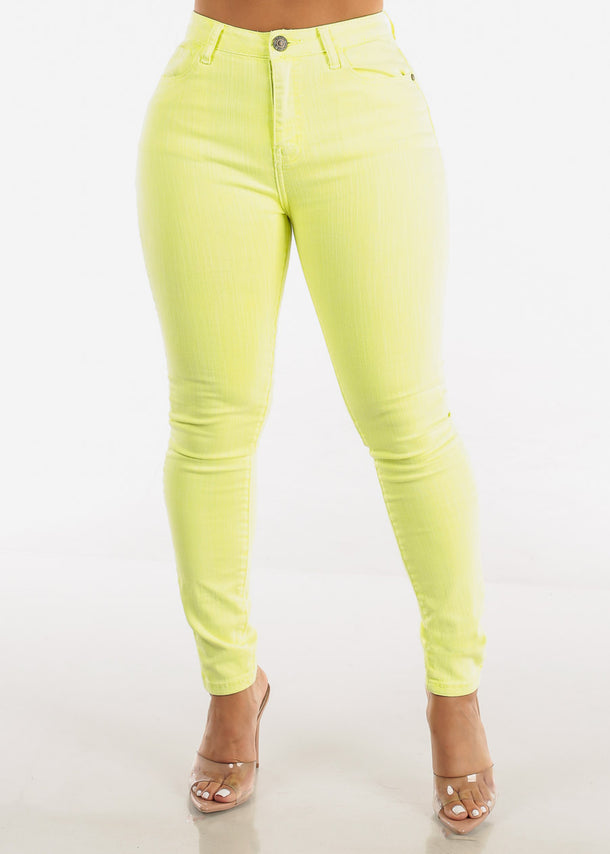High Waisted Neon Yellow Skinny Jeans