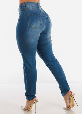Image of Super High Waisted Skinny Jeans Med Blue