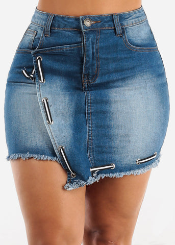 Image of High Rise Asymmetrical Denim Mini Skirt