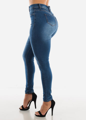 Image of High Waist Skinny Stretchy Jeans Blue