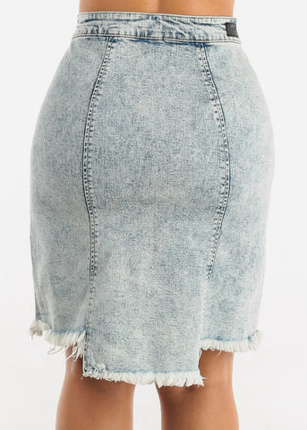 Image of Acid Wash Asymmetrical Button Up Denim Skirt