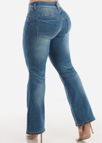 Image of Levantacola Mid Rise Bootcut Jeans Med Blue
