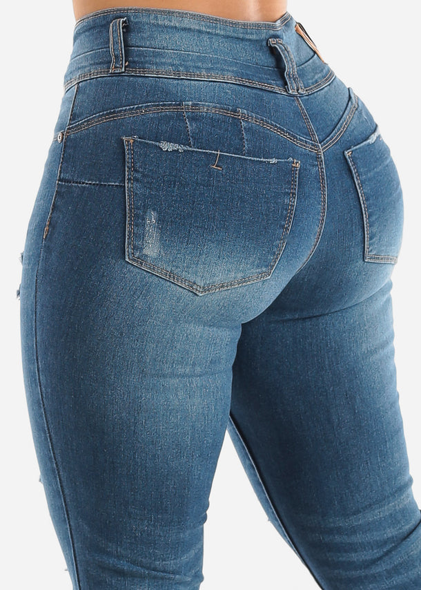 Blue Levantacola Mid Rise Ripped Straight Leg Jeans