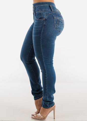 Image of High Waisted Levantacola Med Wash Skinny Jeans