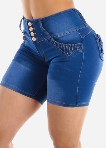 Image of Med Blue Denim Bermuda Shorts