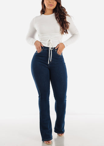 Image of Butt Lifting Dark Blue Bootcut Jeans