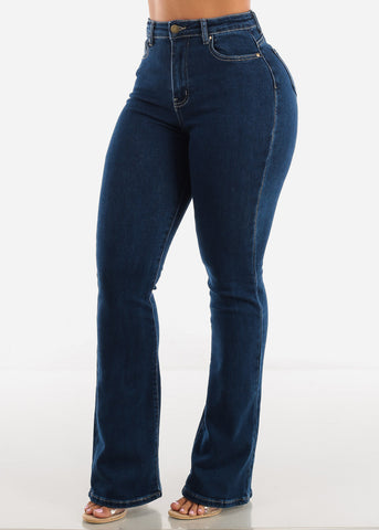 Image of Butt Lifting Dark Blue Bootcut Jeans