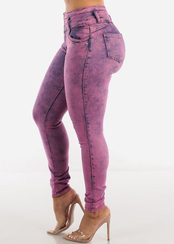Image of Purple High Rise Levanta Cola Jeans