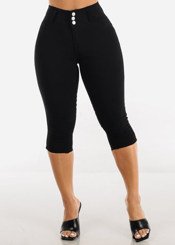 Image of High Waisted Hyper Stretch Butt Lifting Capris Black