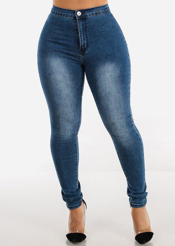 Image of High Waisted Blue Wash Skinny Jeans