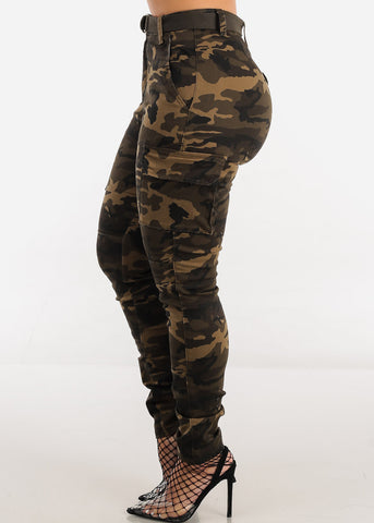 Image of High Waist Camouflage Cargo Skinny Pants w Belt