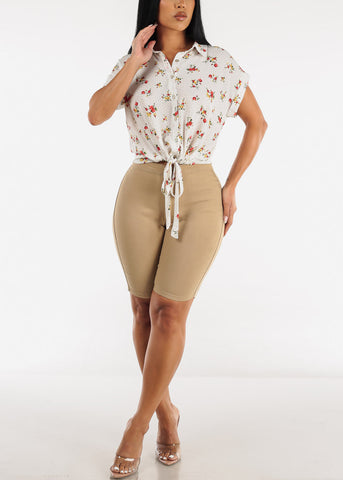 Image of Khaki High Waist Hyper Stretch Bermuda Shorts