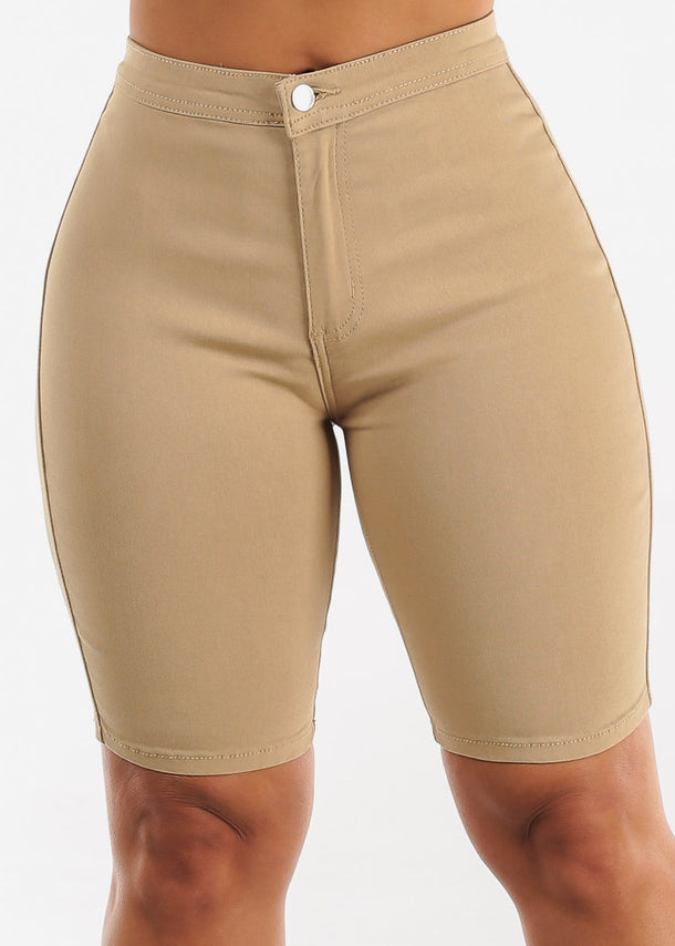 Khaki High Waist Hyper Stretch Bermuda Shorts