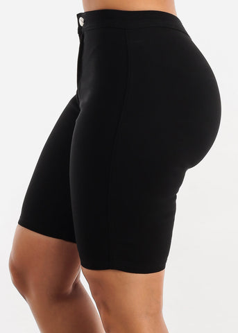Image of Black High Waist Hyper Stretch Bermuda Shorts