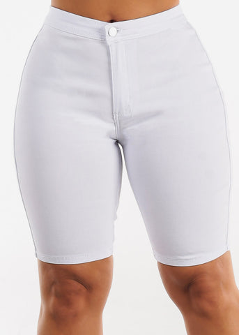 Image of White High Waist Hyper Stretch Bermuda Shorts