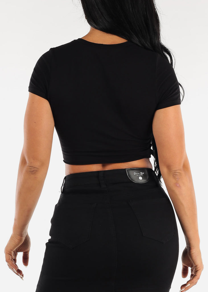 Short Sleeve Cut Out Black Graphic Crop Top "Make Your Choice"