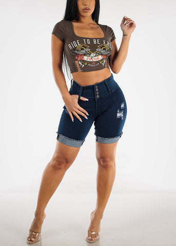Image of Vintage Graphic Short Sleeve Crop Top Ride To Be Free