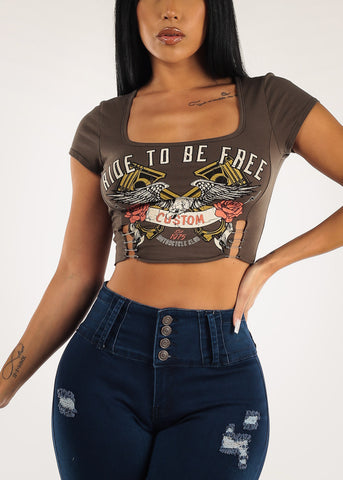 Image of Vintage Graphic Short Sleeve Crop Top Ride To Be Free
