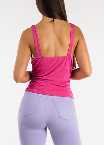 Image of Sleeveless Ruched Sides Cowl Neck Top Fuschia