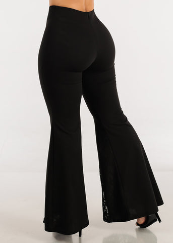 Image of High Waisted Black Flared Pants w Lace Detail