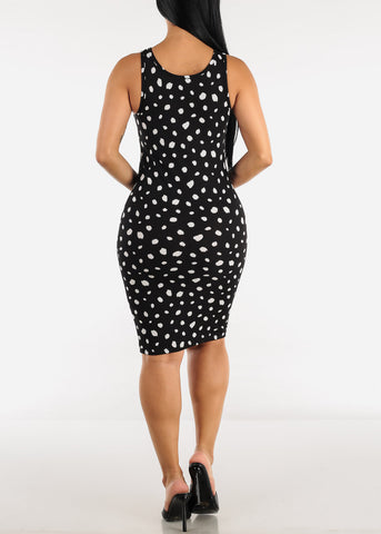 Image of Sleeveless Black Polka Dot Bodycon Dress
