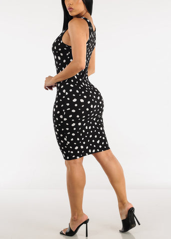 Image of Sleeveless Black Polka Dot Bodycon Dress