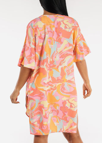Image of Colorful Printed Bell Sleeve Kimono w Side Slits