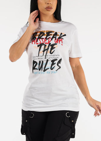 Image of Short Sleeve Break The Rules White Graphic Tee