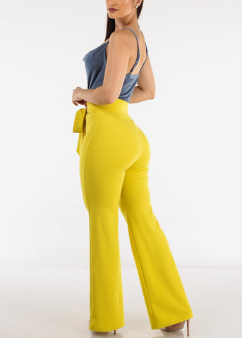 Image of High Rise Waist Tied Wide Leg Formal Pants Lime