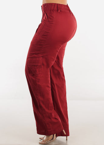 Image of High Waisted Straight Wide Leg Cargo Pants Brick