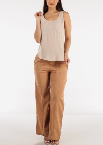 Image of Scoop Neck Curved Hem Tank Top Taupe