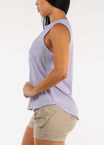 Image of Sleeveless Half Button Up Blouse Lilac