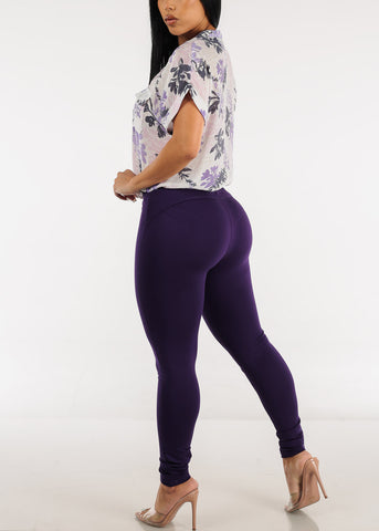 Image of Low Rise Butt Lifting Skinny Pants Purple