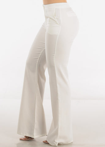 Image of White High Waist Formal Flared Bootcut Dress Pants