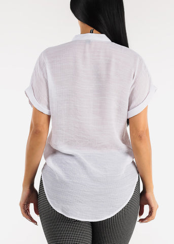 Image of White Short Sleeve Vneck Button Up Shirt