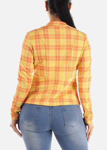 Image of Long Sleeve Plaid Blazer Plaid Yellow & Orange